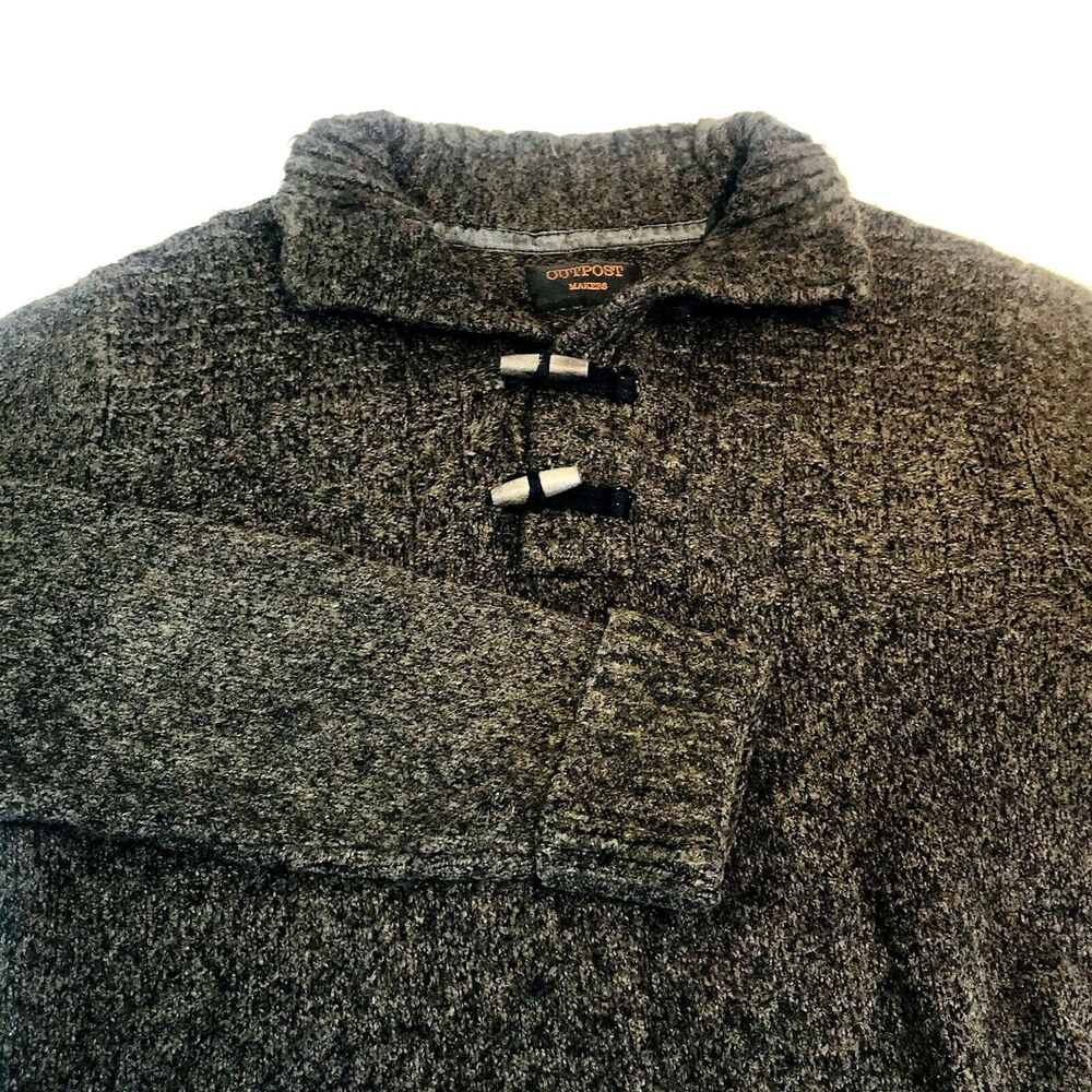 Outpost Makers Sweater Fishermans Toggle Buttons L Knit Brown Preppy